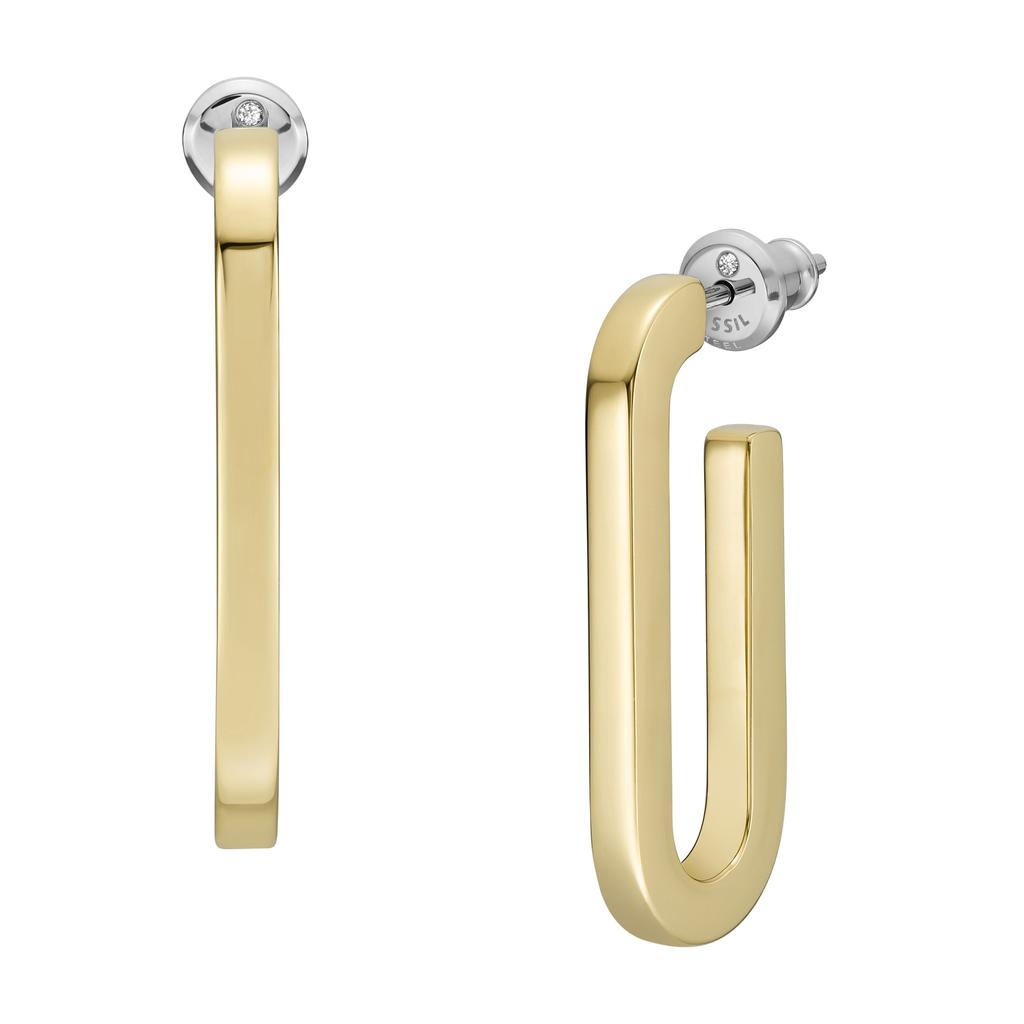 Fossil Women's Gold-Tone Brass Hoop Earrings商品第2张图片规格展示