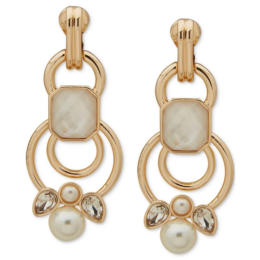 商品Anne Klein|Gold-Tone Imitation Pearl Crystal Double Drop Clip On Earrings,价格¥120,第1张图片