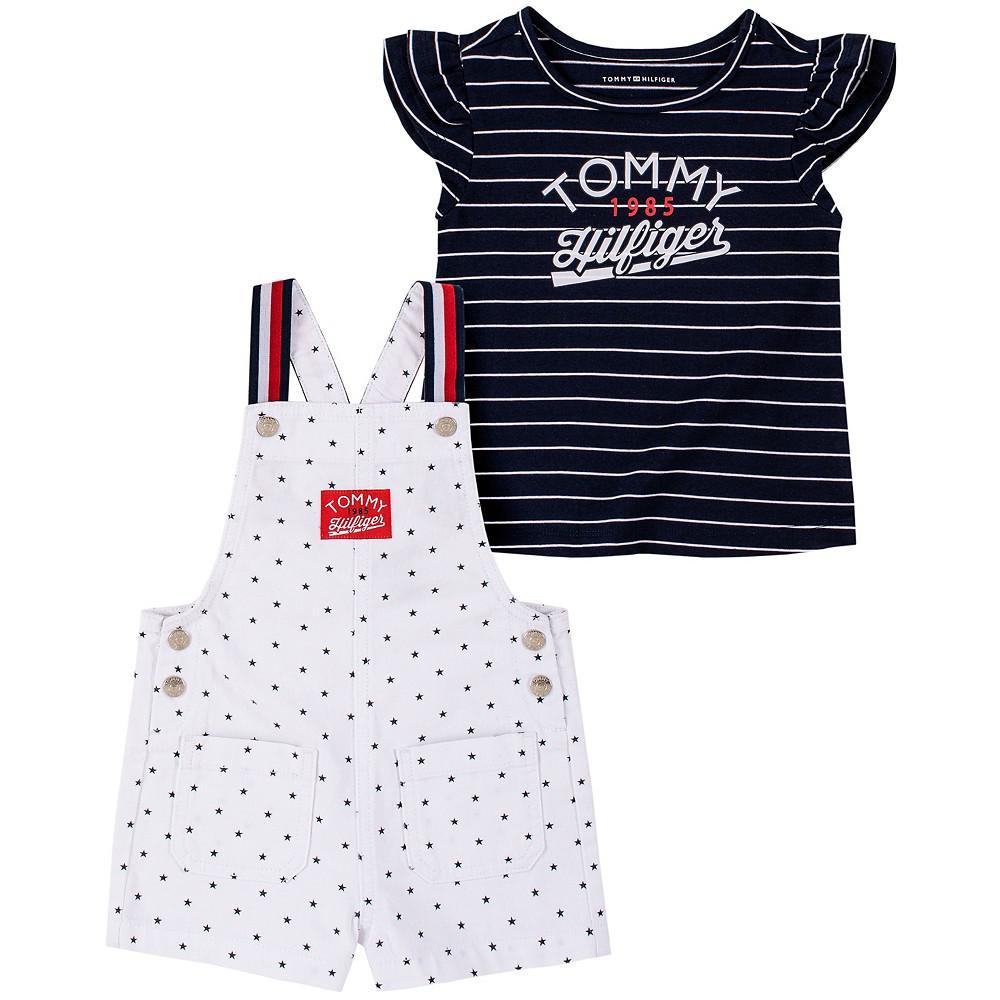 商品Tommy Hilfiger|Baby Girls Stars and Stripes Signature T-shirt and Shortalls, 2 Piece Set,价格¥305,第1张图片
