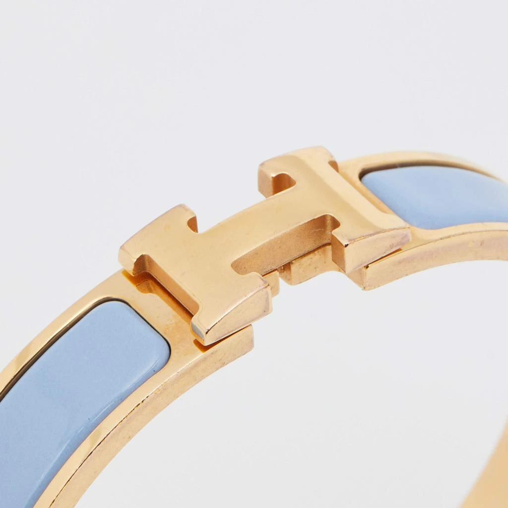 商品[二手商品] Hermes|Hermes Clic H Blue Enamel Gold Plated Narrow Bracelet,价格¥4550,第2张图片详细描述