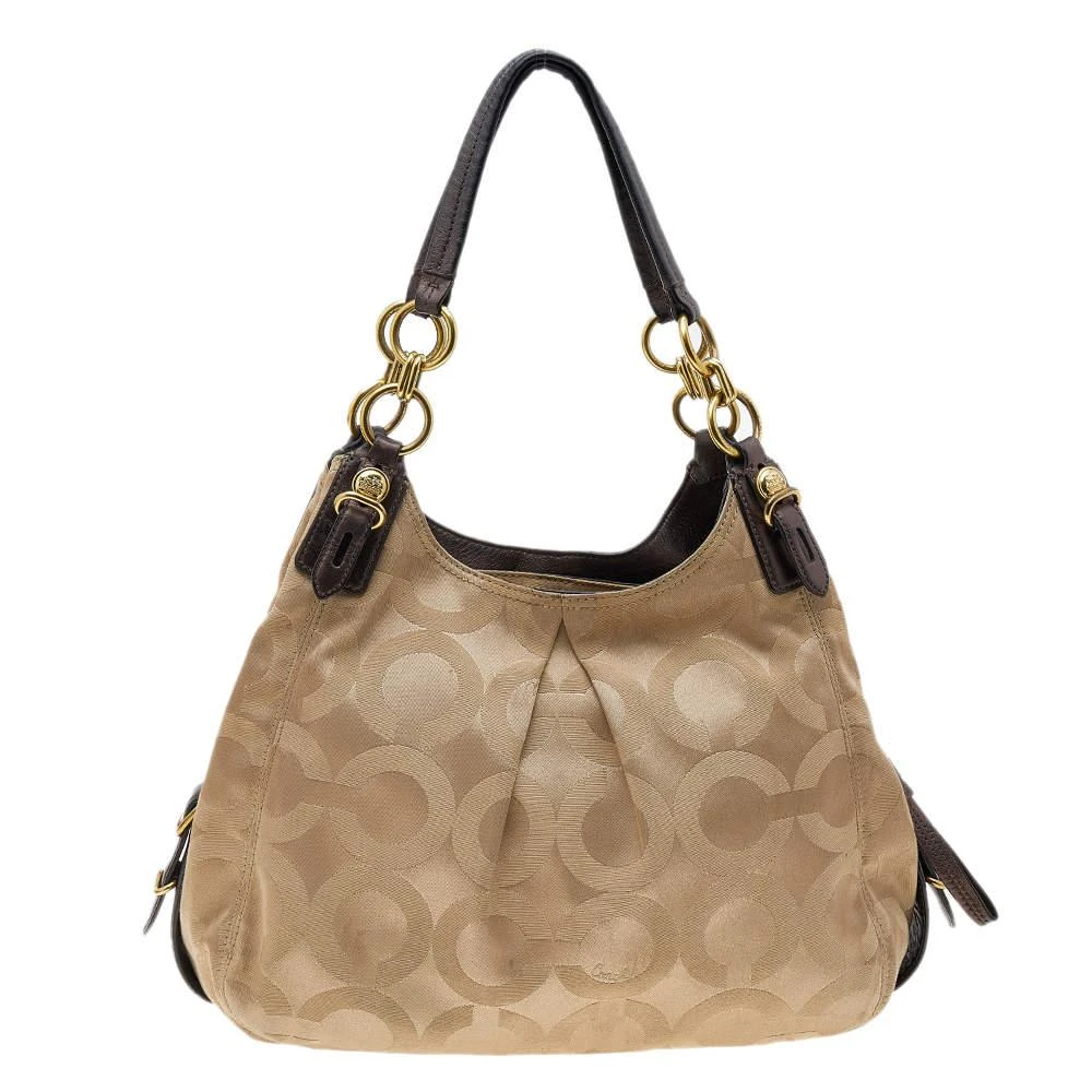 商品[二手商品] Coach|Coach Beige/Brown Signature Op Art Canvas and Leather Maggie Shoulder Bag,价格¥854,第4张图片详细描述