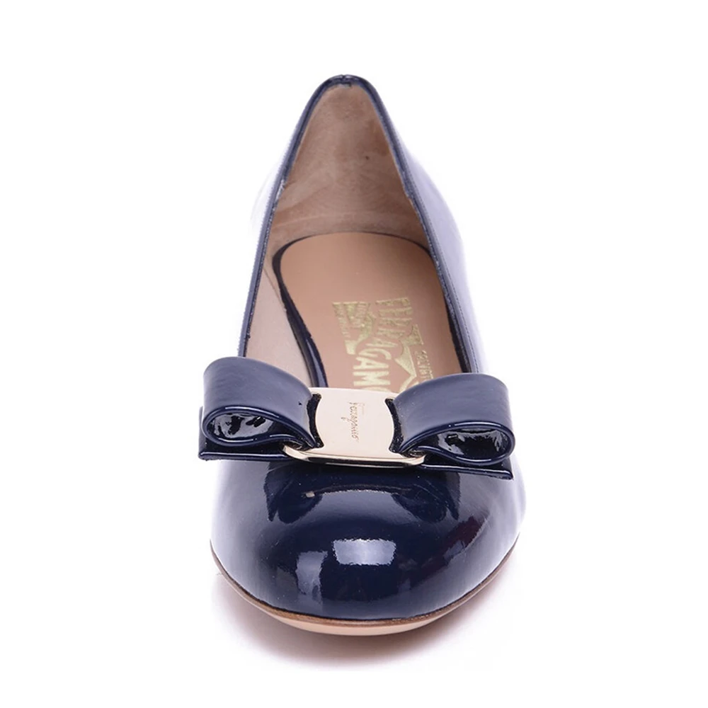 Salvatore Ferragamo 菲拉格慕 女士藏蓝色光面牛皮粗跟鞋低跟鞋 0539449-NP-C-O-BL 商品