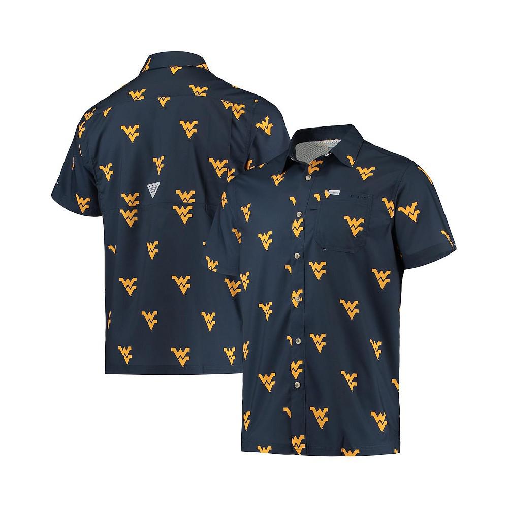 Men's Navy West Virginia Mountaineers Super Slack Tide Omni-Shade Button-Up Shirt商品第1张图片规格展示