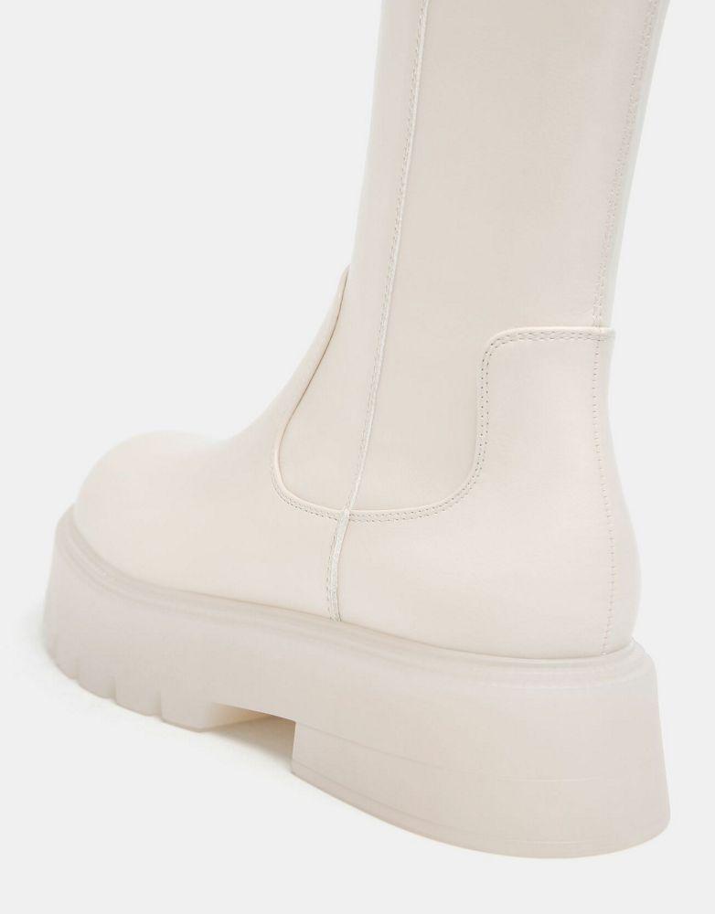 Bershka pull on chelsea boots in beige with clear sole商品第2张图片规格展示