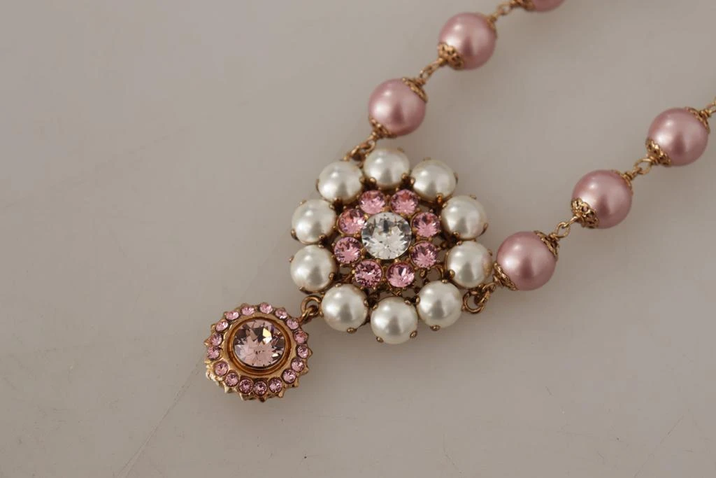 Dolce & Gabbana Gold Brass Crystal Pink Faux Pearl Pendants Necklace 商品