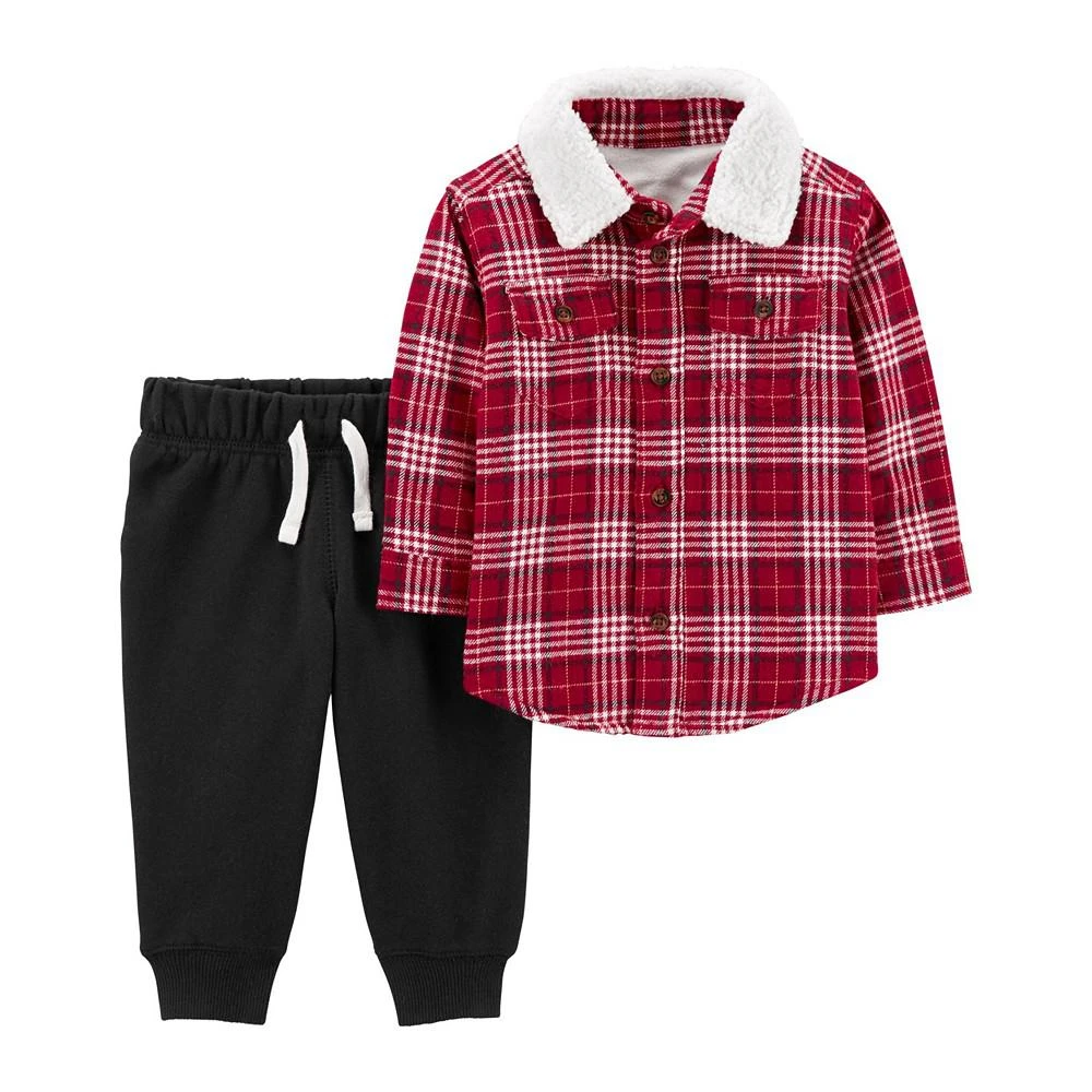 商品Carter's|Baby Boys Plaid Button Front Shirt and Fleece Pants, 2 Piece Set,价格¥127,第1张图片