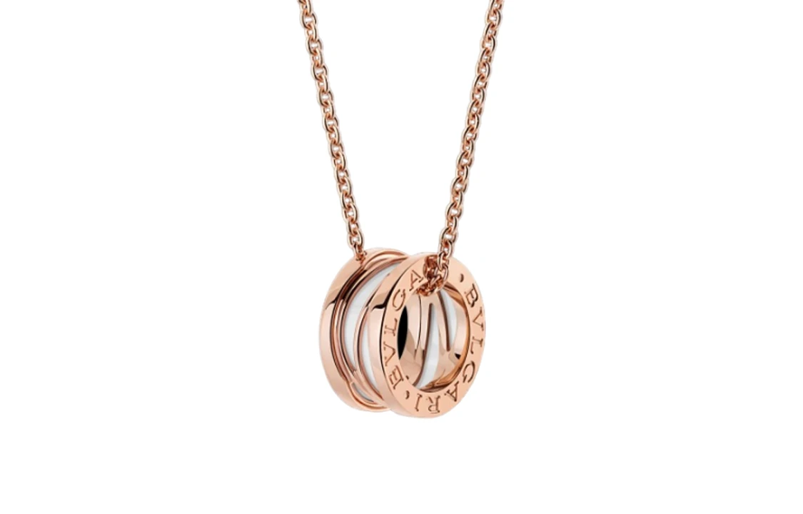 商品[国内直发] BVLGARI|宝格丽 B.ZERO1系列 白陶瓷镂空 （镂空款） 玫瑰金 项链 男女同款情侣款,价格¥16664,第4张图片详细描述