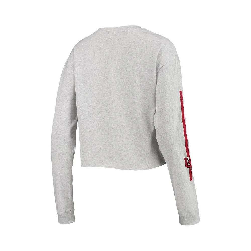 商品League Collegiate Wear|Women's Heathered Gray Wisconsin Badgers Clothesline Cotton Midi Crop Long Sleeve T-shirt,价格¥277,第3张图片详细描述