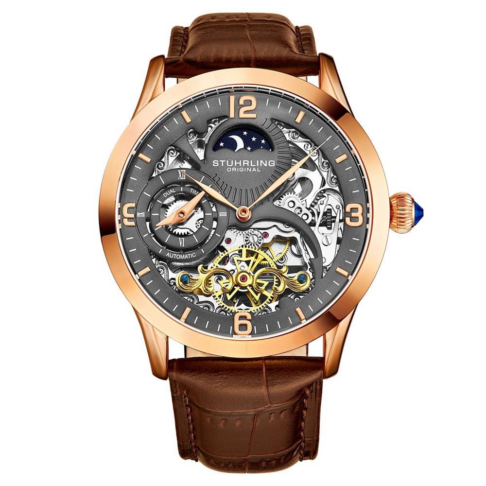 商品Stuhrling|Men's Brown Leather Strap Watch 45mm,价格¥1380,第1张图片