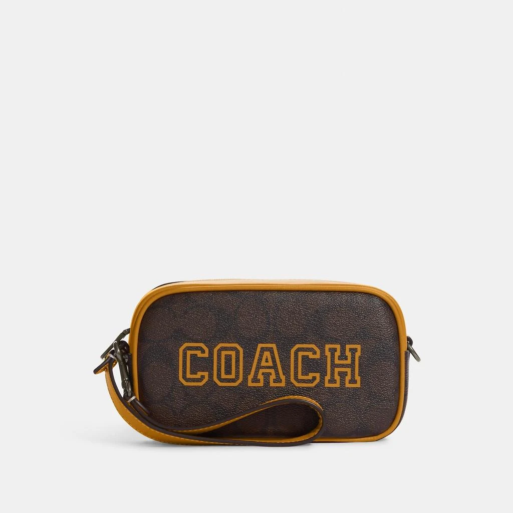 商品Coach|Coach Outlet Jamie Wristlet In Signature Canvas With Varsity Motif,价格¥465,第1张图片