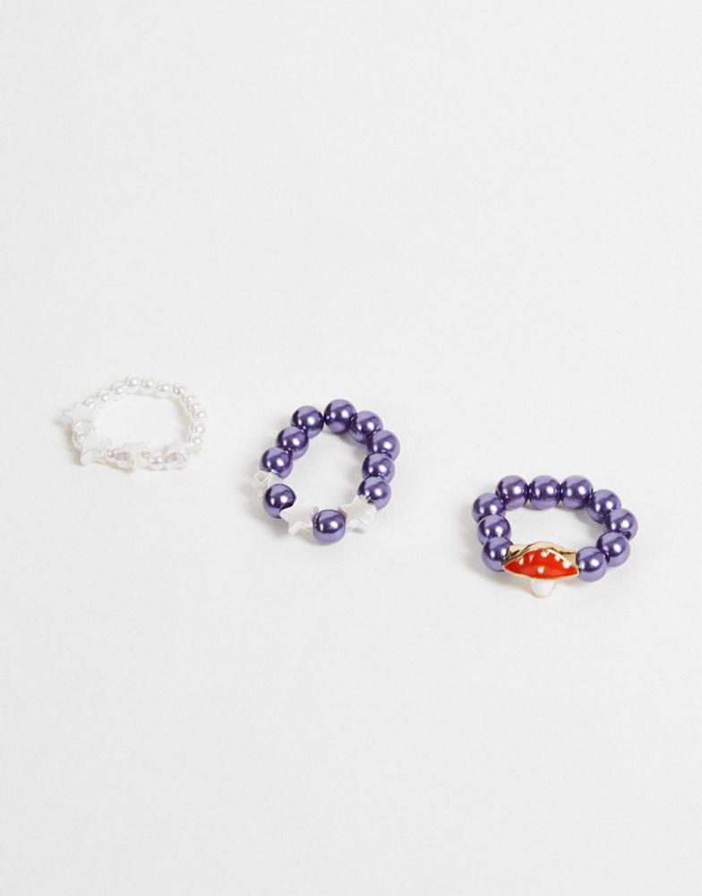 商品Reclaimed Vintage|Reclaimed Vintage inspired stretch ring pack with mushroom pendant in 90's beads,价格¥29,第4张图片详细描述