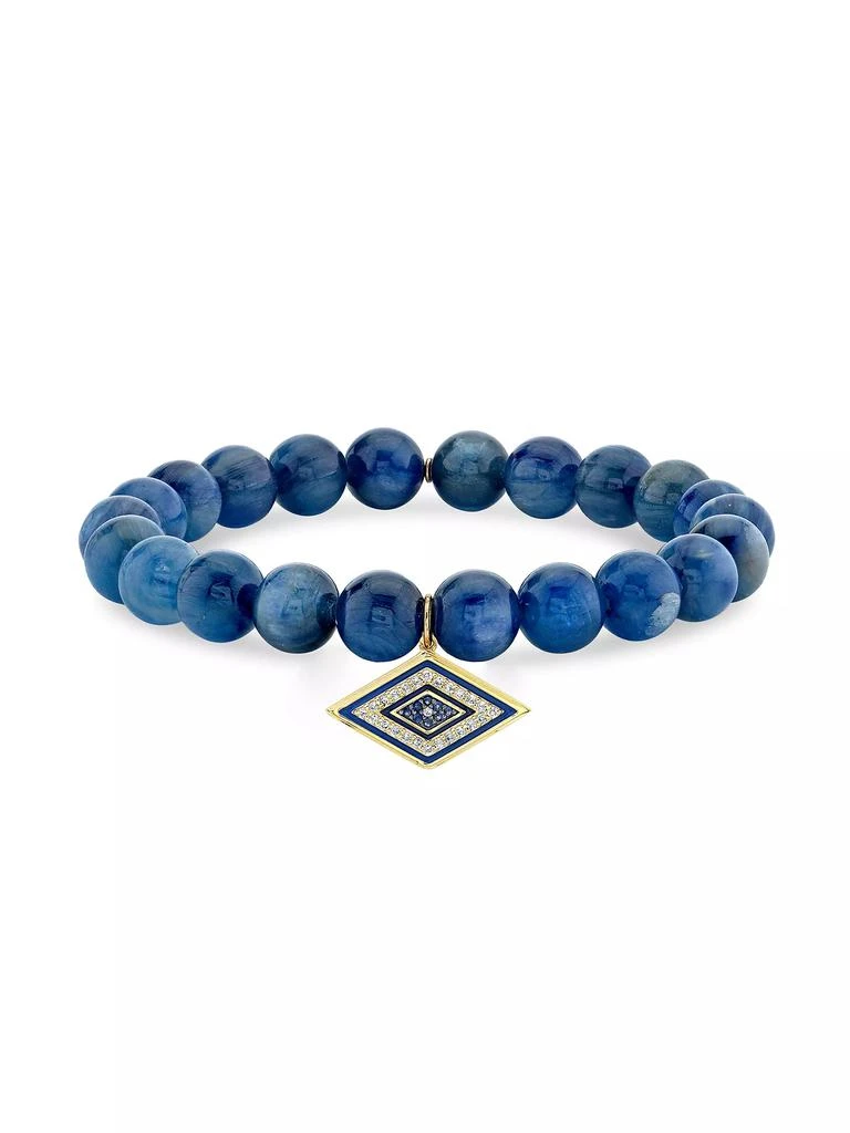 商品Sydney Evan|Large Groovy Eye 14K Yellow Gold, Enamel, 0.127 TCW Diamond & Multi-Gemstone Bead Stretch Bracelet,价格¥10183,第1张图片