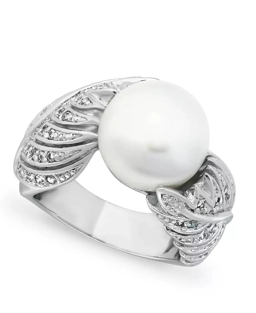 商品Macy's|Imitation Pearl and Multi Row Pave Cubic Zirconia Ring in Silver Plate,价格¥113,第1张图片