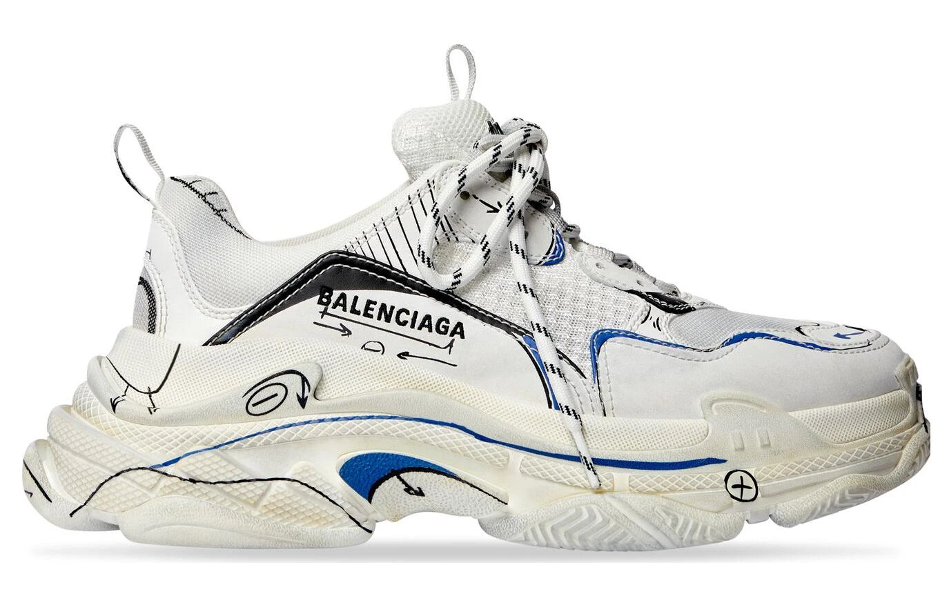 商品[国内直发] Balenciaga|巴黎世家 Triple S 系带 时尚 低帮 老爹鞋 男款 白色 做旧版,价格¥7962,第3张图片详细描述
