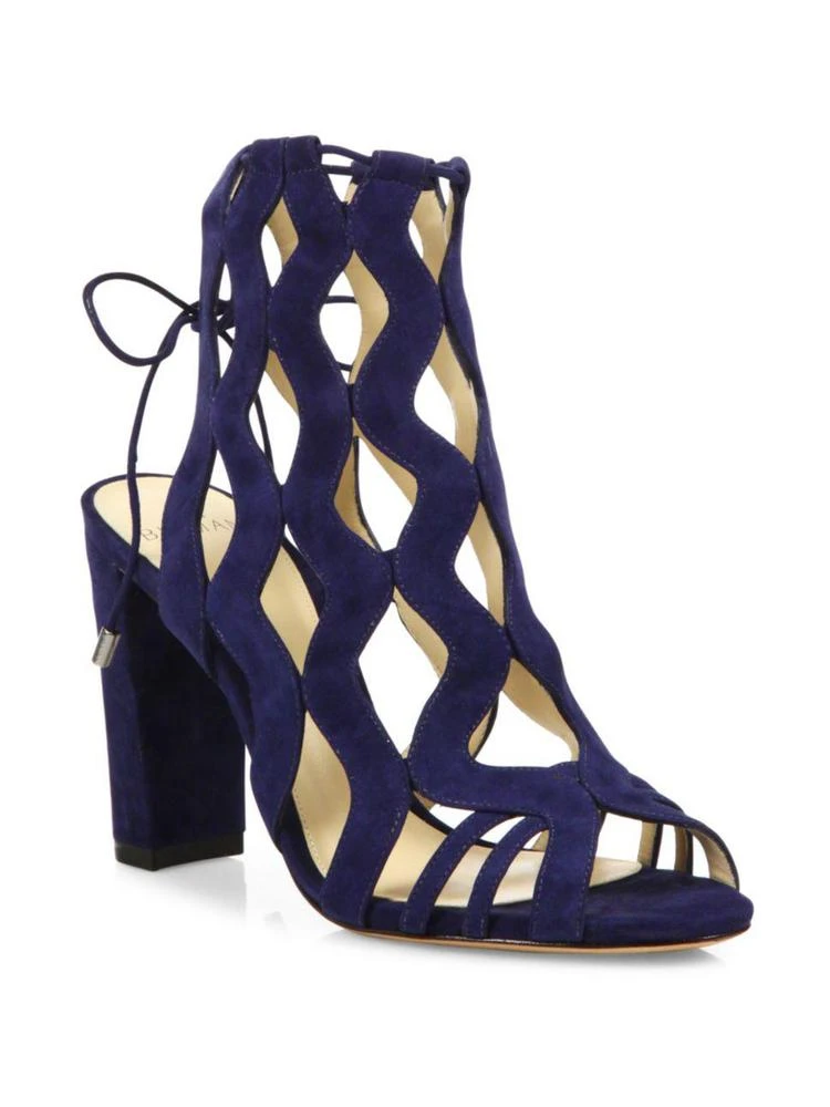 商品Alexandre Birman|Loretta Suede Block Heel Cage Sandals,价格¥2226,第1张图片