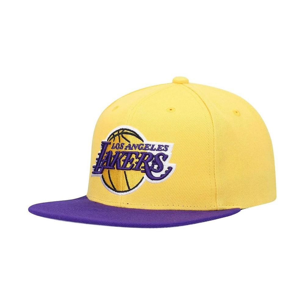 商品Mitchell and Ness|Men's Gold and Purple Los Angeles Lakers Hardwood Classics 2001 NBA Finals Patch Snapback Hat,价格¥255,第1张图片