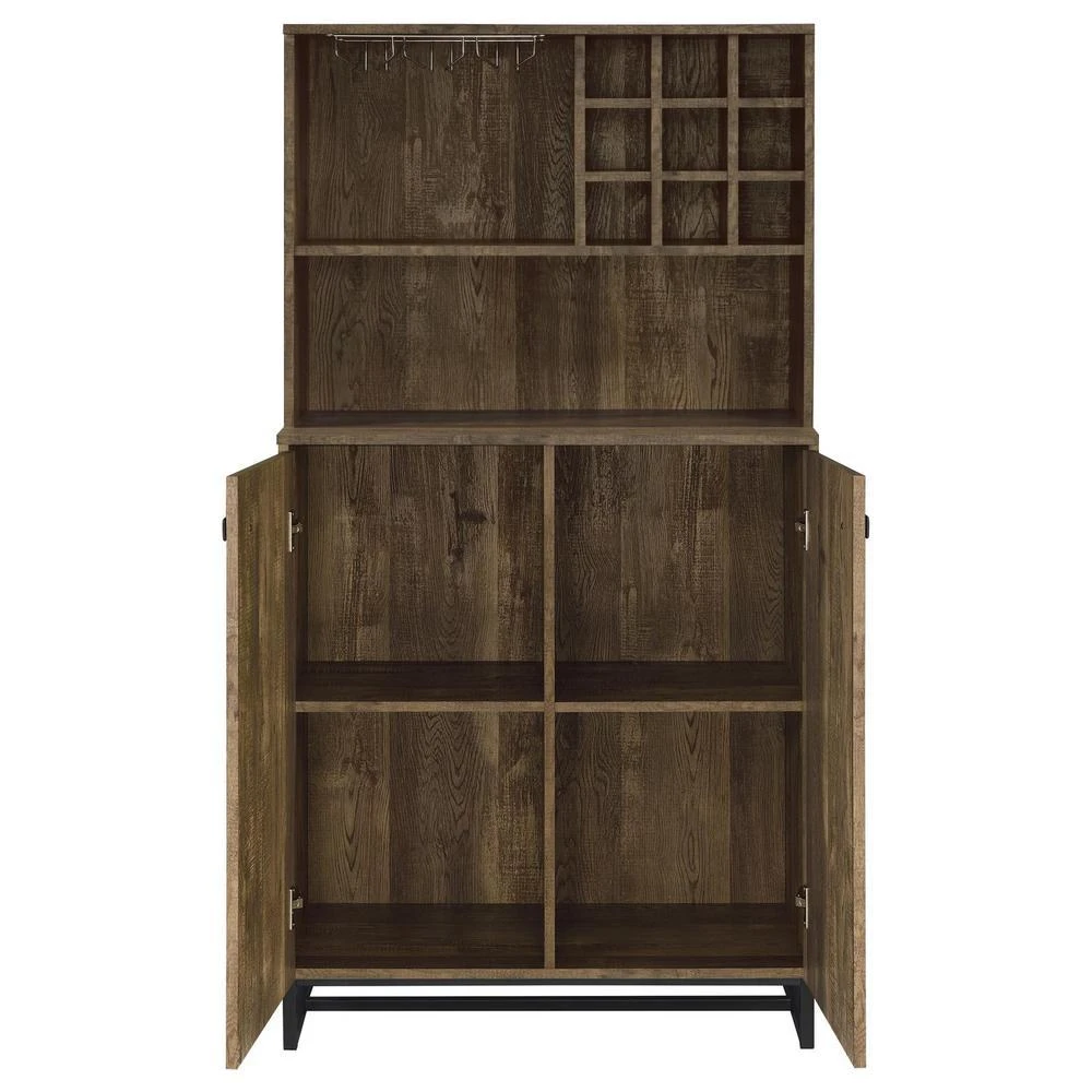 商品Coaster Co. of America|Mendoza 2-door Wine Cabinet Rustic Oak Herringbone and metal,价格¥2673,第5张图片详细描述