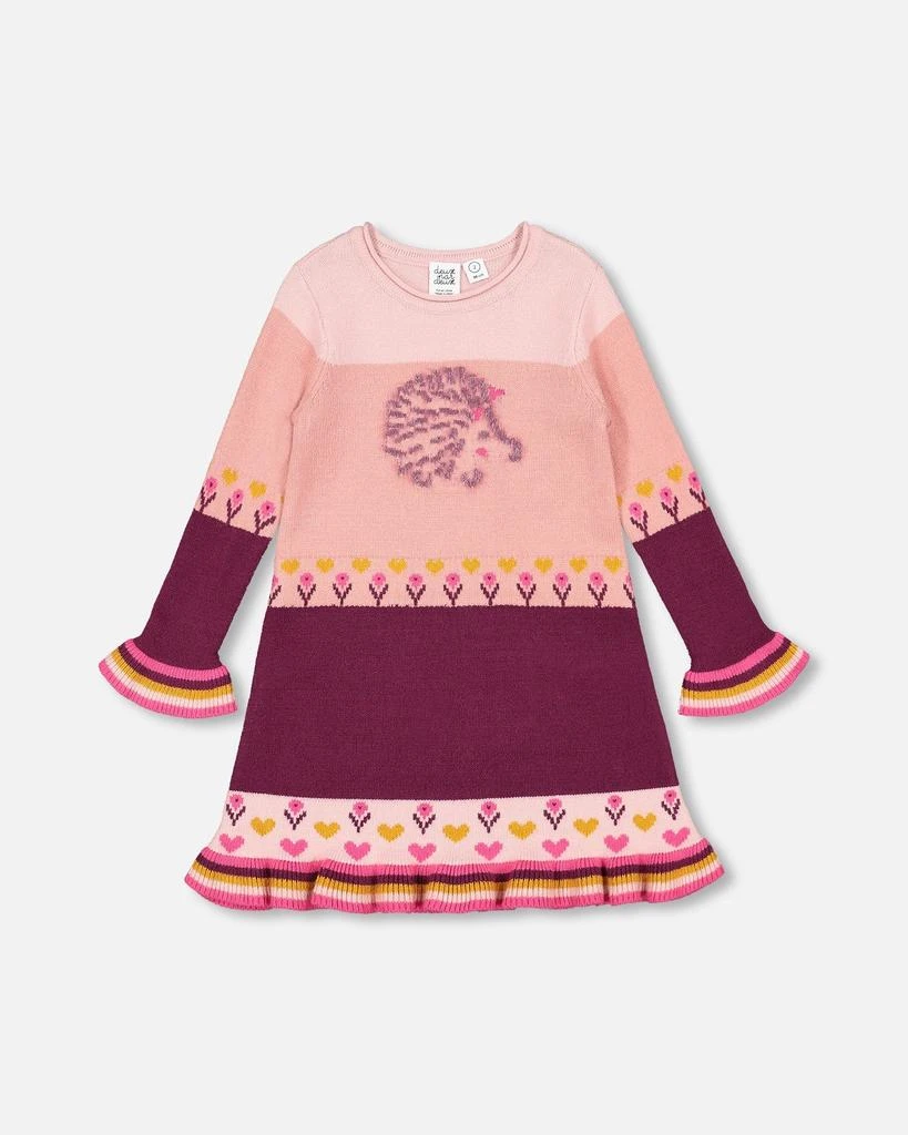 商品Deux par Deux|Color Block Knitted Sweater Dress Pink With Hedgehog Intarsia,价格¥104,第1张图片