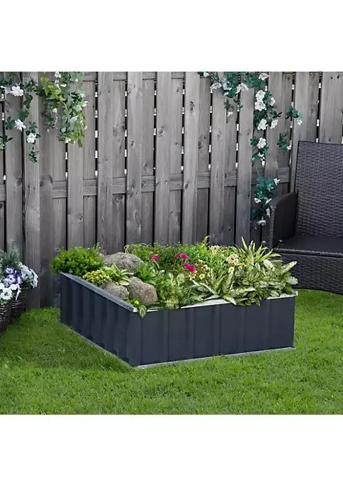 商品Outsunny|3X3ft Metal Raised Garden Bed Steel Planter Box No Bottom W  A Pairs Of Glove For Backyard Patio To Grow Vegetables Herbs And Flowers Grey,价格¥762,第3张图片详细描述
