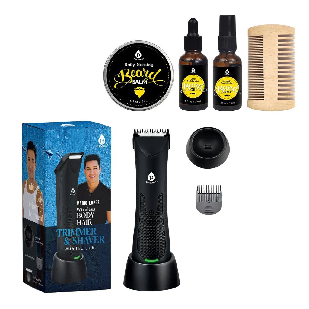 商品PURSONIC|Mario Lopez Wireless Body Hair Trimmer & Shaver and Beard Care Grooming Kit Bundle,价格¥384,第1张图片