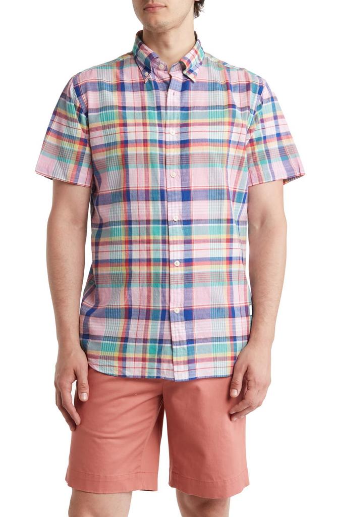 Plaid Cotton Short Sleeve Button-Down Shirt商品第1张图片规格展示