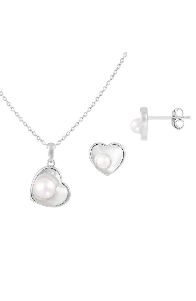 商品Splendid Pearls|7–7.5mm Cultured Freshwater Pearl Heart Stud Earrings & Necklace Set,价格¥596,第1张图片