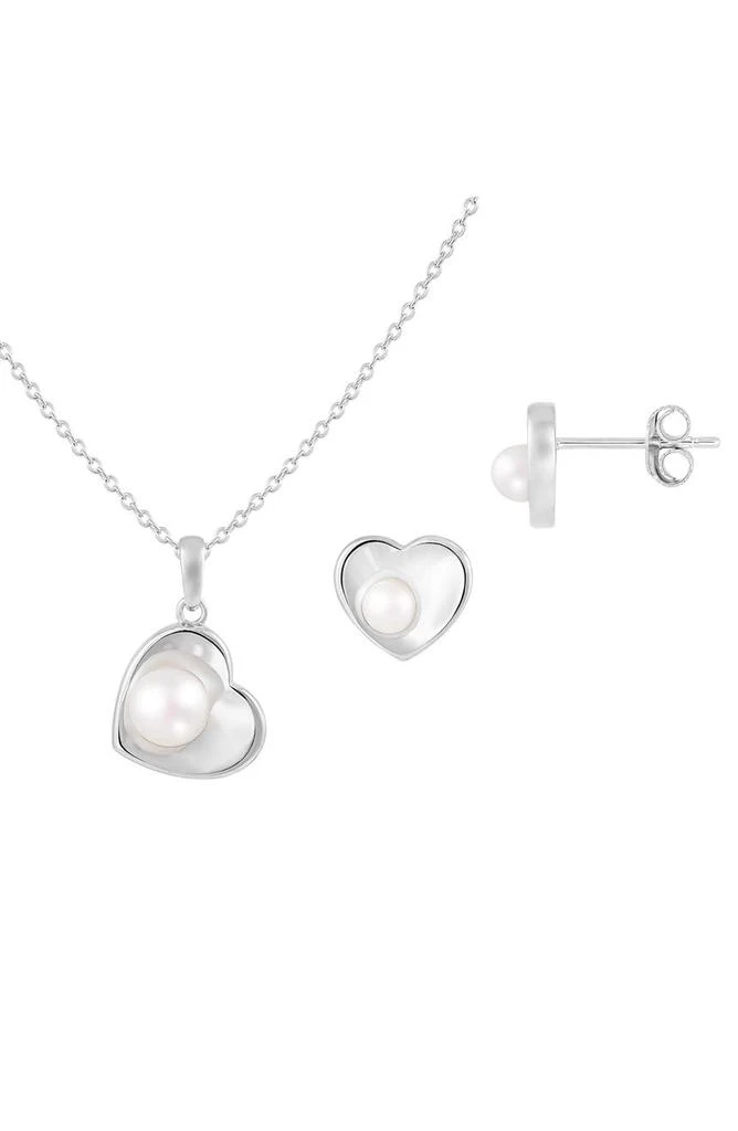 商品Splendid Pearls|7–7.5mm Cultured Freshwater Pearl Heart Stud Earrings & Necklace Set,价格¥660,第1张图片