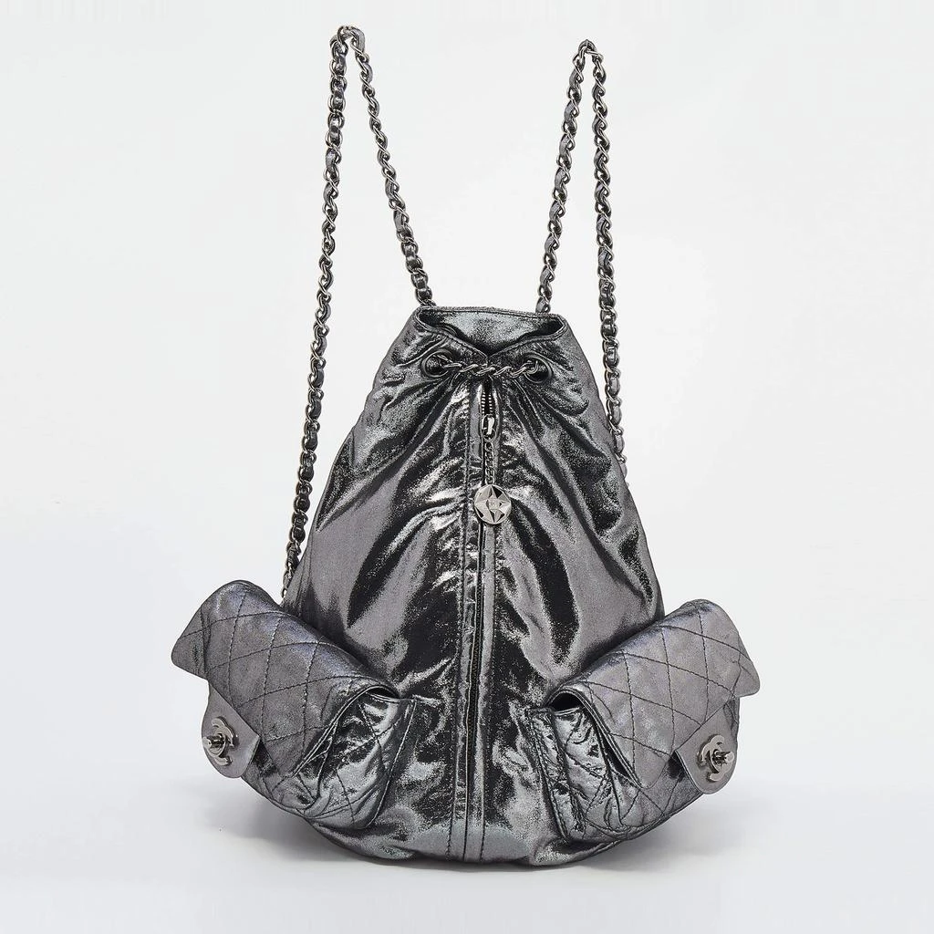 商品[二手商品] Chanel|Chanel Metallic Dark Silver Quilted Leather Large Backpack is Back Backpack,价格¥16703,第1张图片
