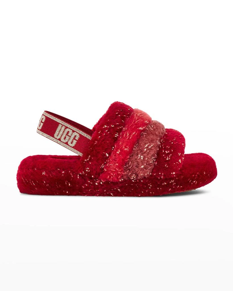 商品UGG|Girl's Fluff Yeah Metallic Sparkle Quilted Slippers, Kids,价格¥613,第1张图片