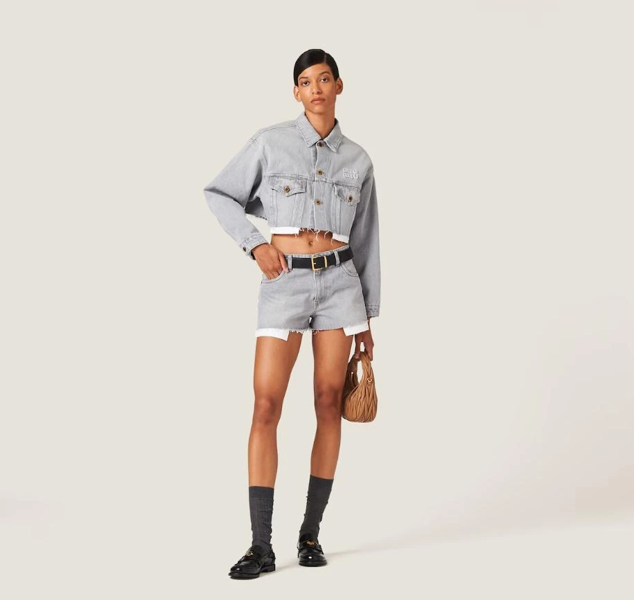 商品Miu Miu|MIU MIU WOMEN GREY DENIM BLOUSON JACKET,价格¥14494,第1张图片