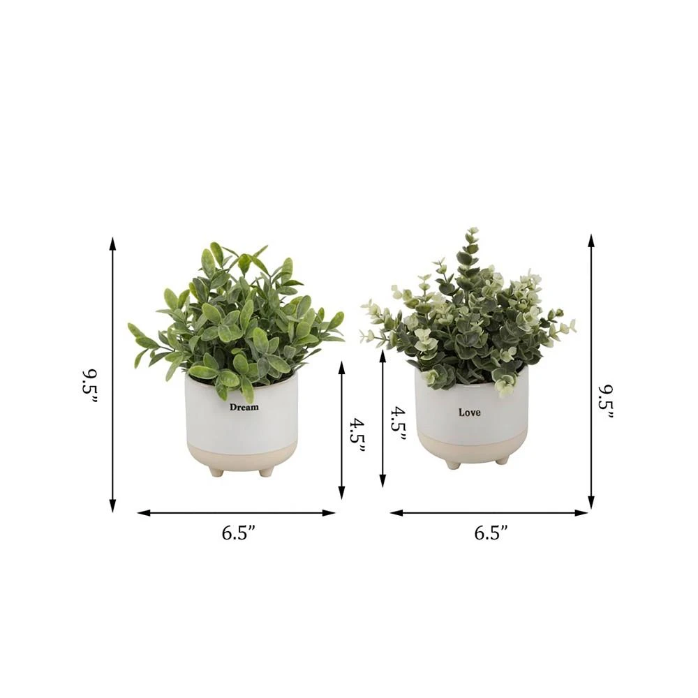商品Flora Bunda|9.5" Artificial Eucalyptus in 4.75" Love Text and Artificial Tea Leaf in Dream Text Ceramic Footed Pot, Set of 2,价格¥366,第5张图片详细描述