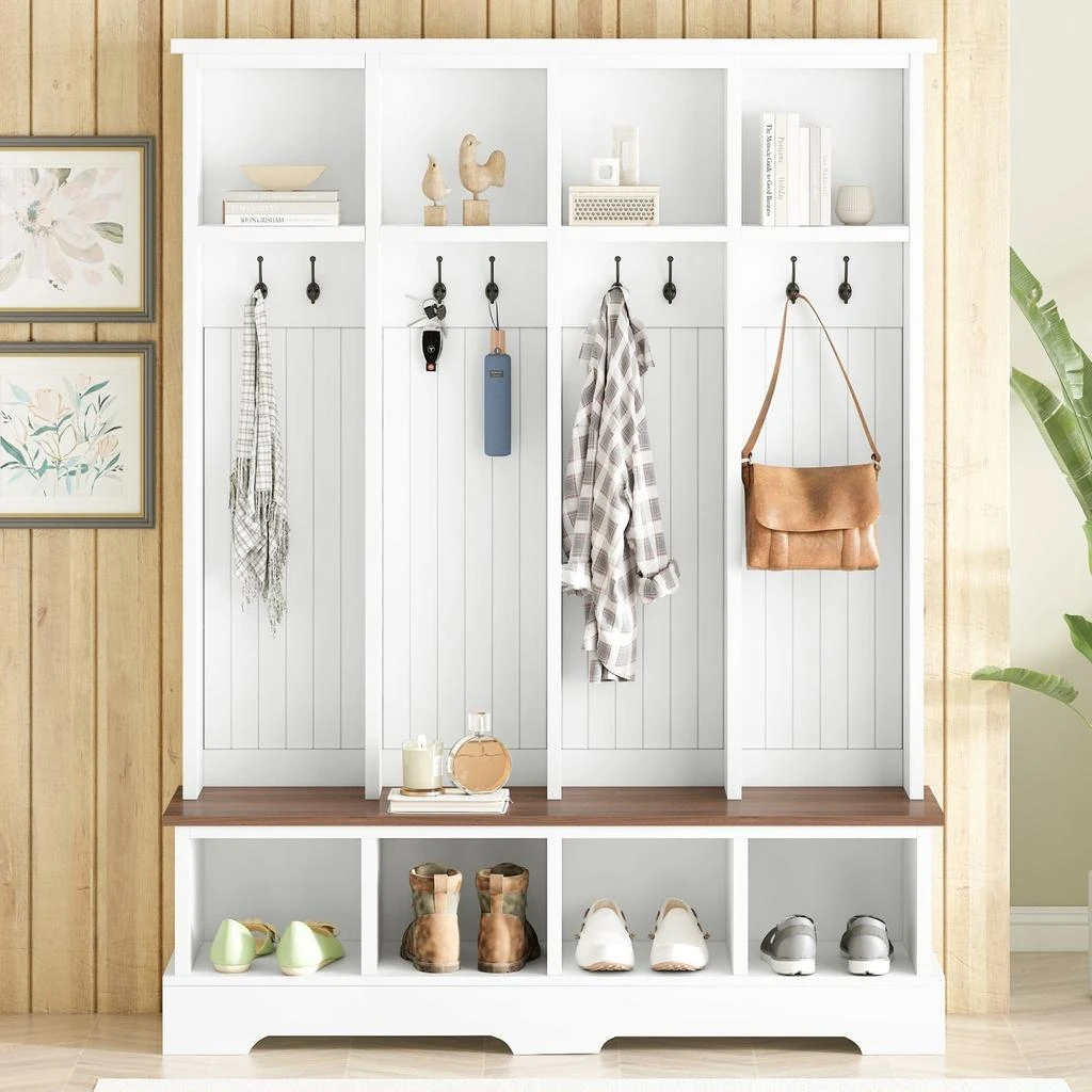 商品Streamdale Furniture|Streamdale Farmhouse Hall Tree with Bench, Coat & Shoe Rack - Black,价格¥3008,第2张图片详细描述