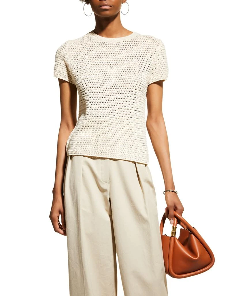 商品Vince|Short-Sleeve Cotton Crochet Top,价格¥1008,第1张图片