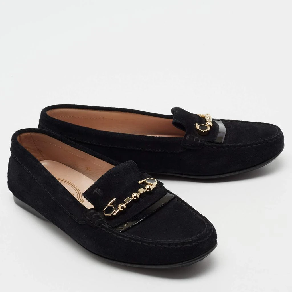 商品[二手商品] Tod's|Tod's Black Suede Safety Pin Slip-On Loafers Size 38,价格¥1066,第4张图片详细描述