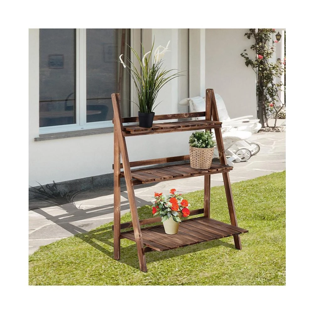 商品Outsunny|3 Tier Ladder-style Wooden Flower Plant Stand Outdoor Garden Shelf,价格¥642,第2张图片详细描述