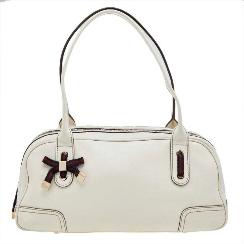 商品[二手商品] Gucci|Gucci White Leather Web Bow Bowling Bag,价格¥2699,第1张图片