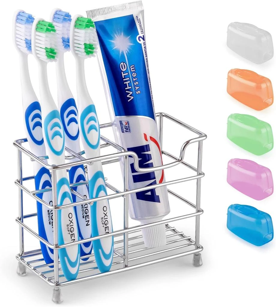 商品Zulay Kitchen|Stainless Steel Toothbrush Holders with 5 Colorful Toothbrush Cases Included,价格¥108,第1张图片