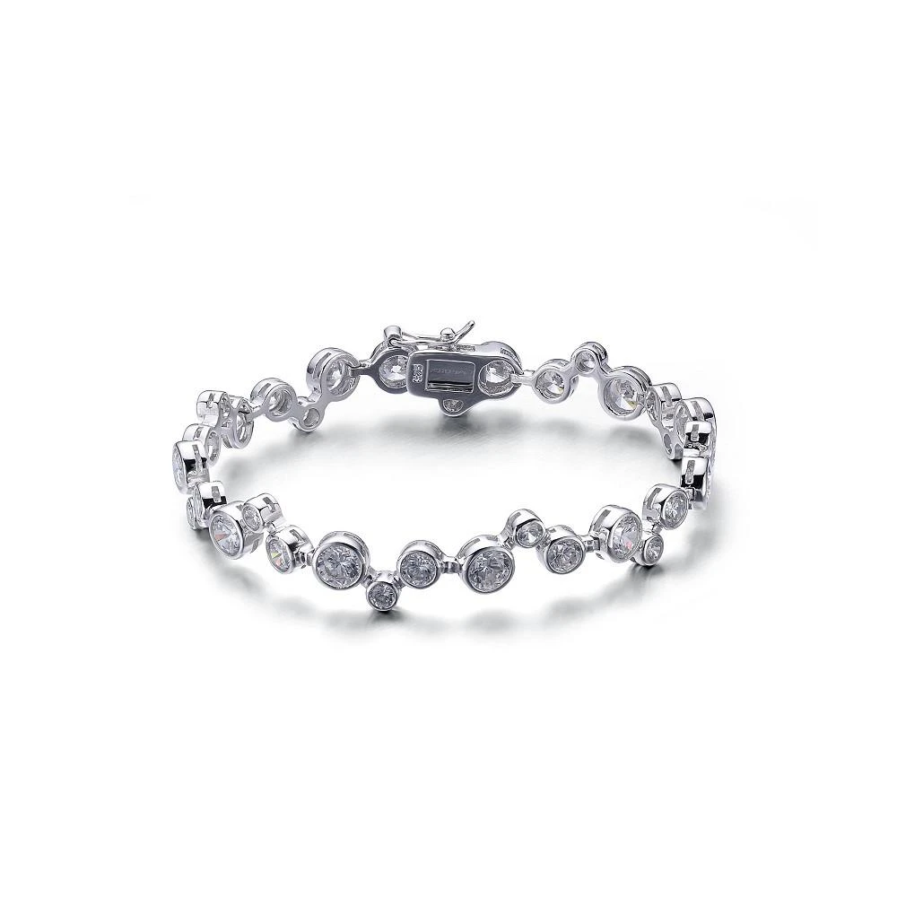 商品Genevive|Cubic Zirconia Sterling Silver White Gold Plated Round Bezel Set Bracelet,价格¥1340,第1张图片