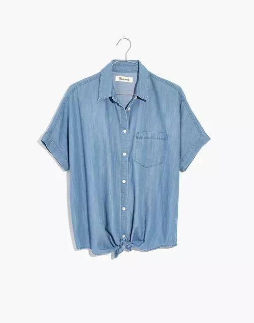 商品Madewell|Denim Short-Sleeve Tie-Front Shirt,价格¥317,第5张图片详细描述