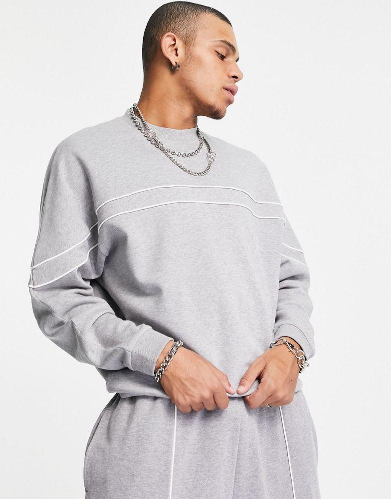 商品ASOS|ASOS DESIGN co-ord oversized sweatshirt with piping detail in grey marl,价格¥91,第5张图片详细描述