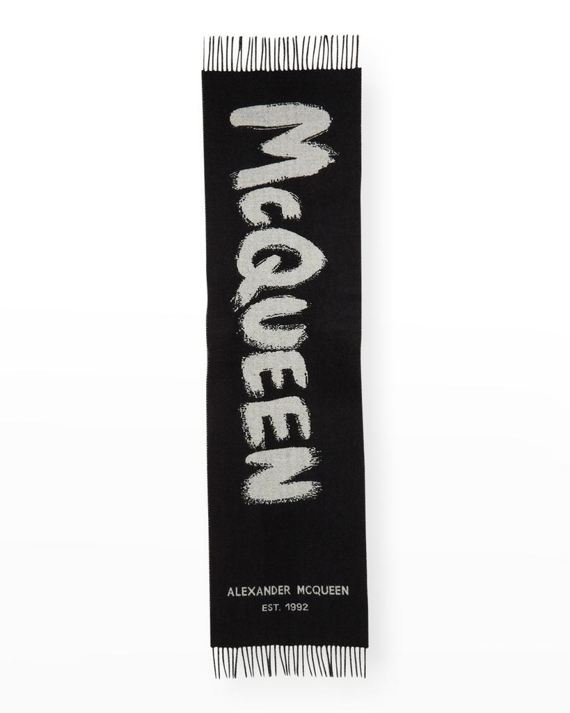 商品Alexander McQueen|Fringe Graffiti Logo Wool Scarf,价格¥2874,第4张图片详细描述