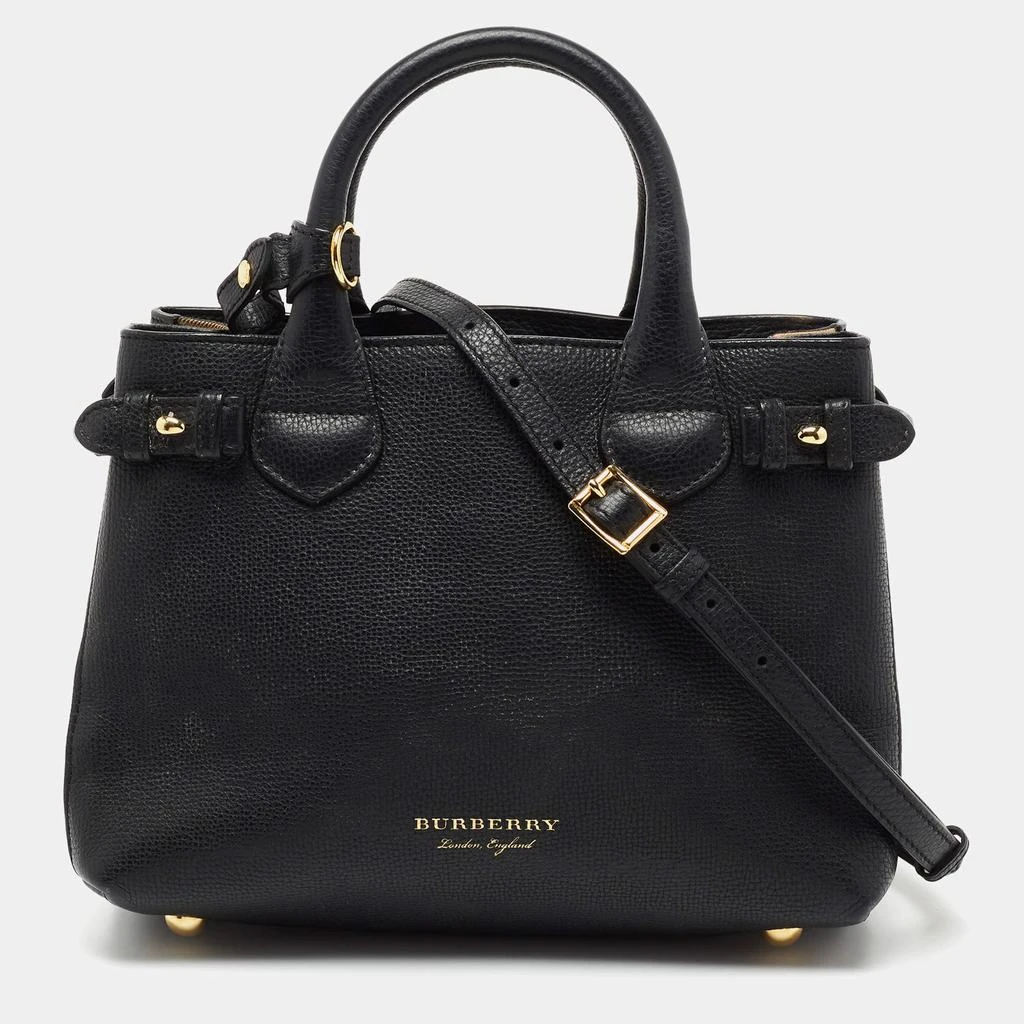 商品[二手商品] Burberry|Burberry Black/Beige Leather and House Check Fabric Small Banner Tote,价格¥4539,第1张图片