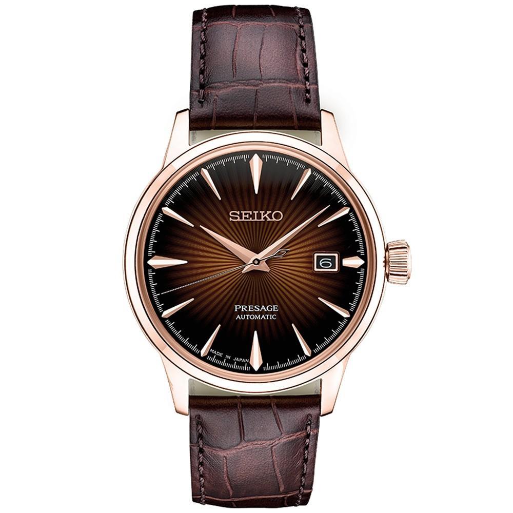 商品Seiko|Men's Automatic Presage Brown Leather Strap Watch 40.5mm,价格¥3684,第1张图片