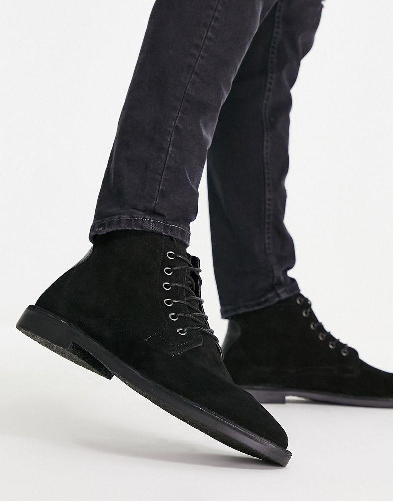 ASOS DESIGN desert boots in black suede with leather detail商品第4张图片规格展示