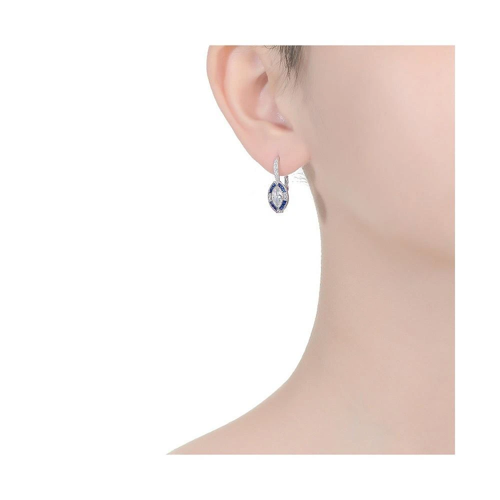 商品Genevive|Sterling Silver with White Gold  Plated and Sapphire Cubic Zirconia Leverback Earrings,价格¥509,第2张图片详细描述