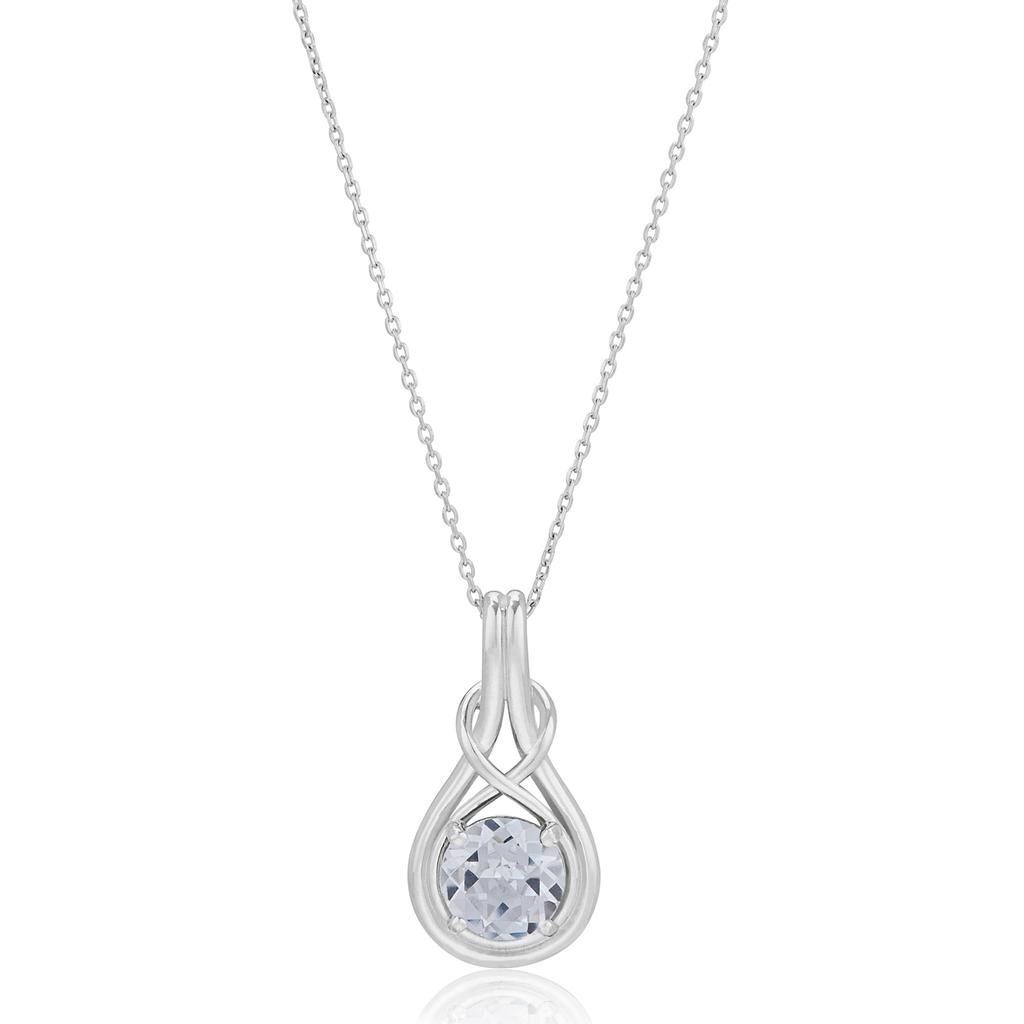 14K White Gold 7mm Round Gemstone Solitary Infinity Knot Pendant, 18 inch Cable Chain商品第6张图片规格展示