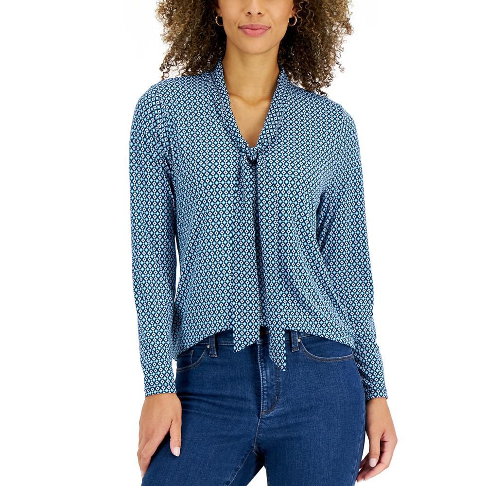 商品Charter Club|Women's Geo Printed Tie-Neck Blouse, Created for Macy's,价格¥167,第3张图片详细描述