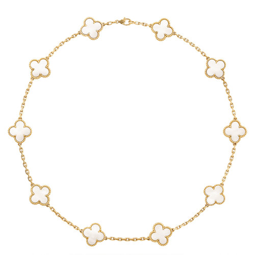  Van Cleef & Arpels/梵克雅宝 经典Vintage Alhambra系列 18k金黄金镶嵌白珍珠母贝10四叶草项链VCARA42800商品第1张图片规格展示