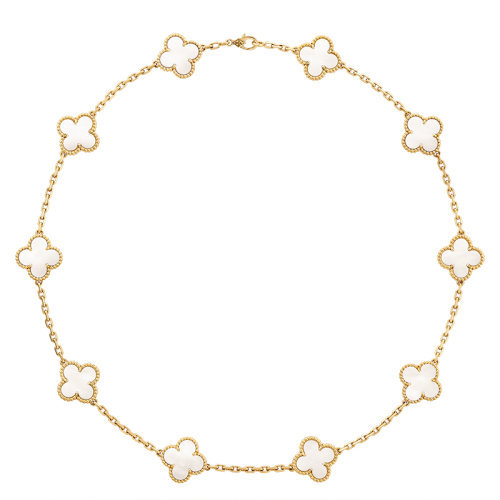 商品Van Cleef & Arpels| Van Cleef & Arpels/梵克雅宝 经典Vintage Alhambra系列 18k金黄金镶嵌白珍珠母贝10四叶草项链VCARA42800,价格¥68506,第1张图片