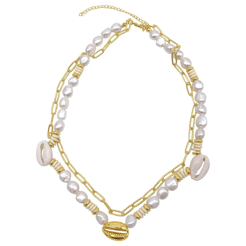 商品ADORNIA|Pearl and Shell with Paper Clip Chain Double Necklace gold,价格¥555,第1张图片